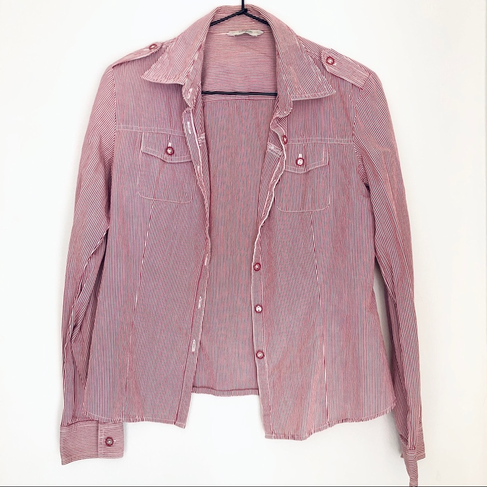 Yishion red striped button down shirt